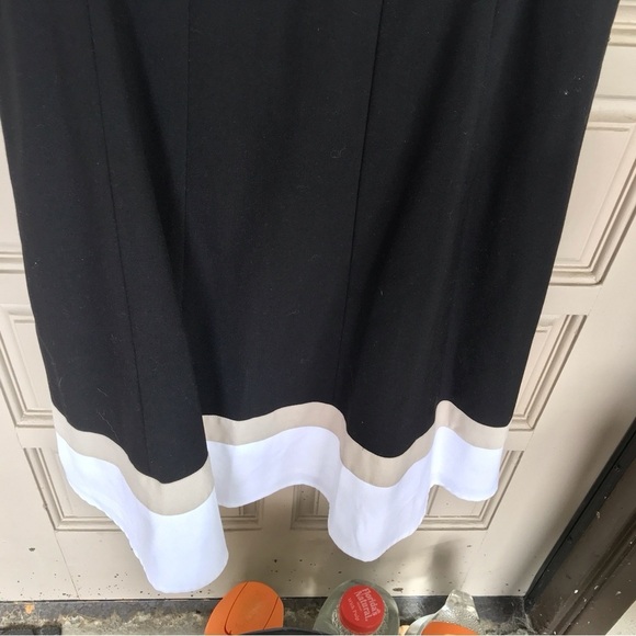 VTG Calvin Klein Dress Blk/Wht/Tan Fit and Flare Sz10 Zip Round Neck Sleeveless - Picture 4 of 7